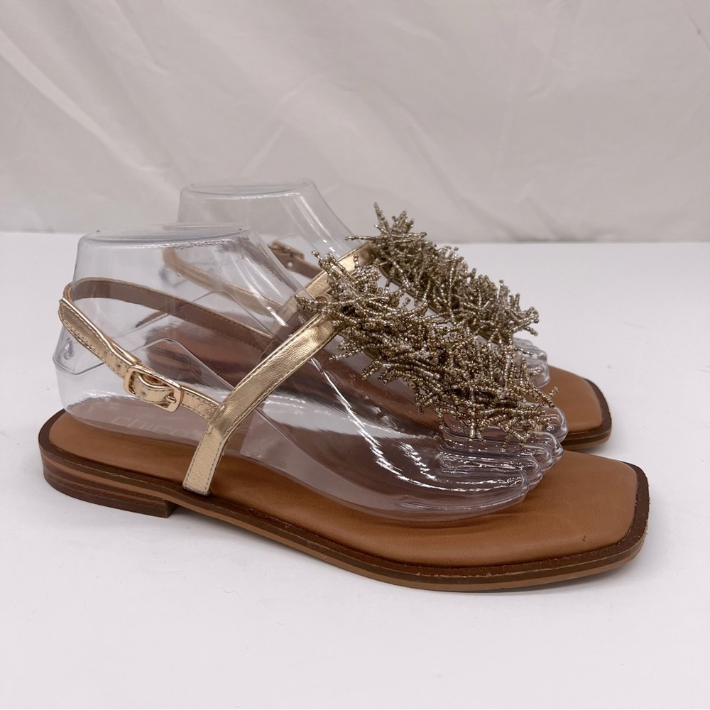 CHICOS Gold T-Strap Sandals Size 7.5 - Picture 7 of 15
